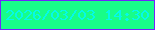 文字の大きさ：4、枠の色：7124fb、背景の色：18fd89、文字の色：05f9e9 無料ブログパーツのブログ時計
