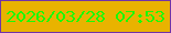 文字の大きさ：5、枠の色：7134a7、背景の色：e9b300、文字の色：1bfa08 無料ブログパーツのブログ時計