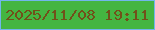 文字の大きさ：4、枠の色：71b6ec、背景の色：44b541、文字の色：71501a 無料ブログパーツのブログ時計