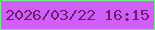 文字の大きさ：5、枠の色：71ed8a、背景の色：cf5ff7、文字の色：6f1d6d 無料ブログパーツのブログ時計