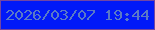 文字の大きさ：1、枠の色：7246a2、背景の色：0119f8、文字の色：5a79c6 無料ブログパーツのブログ時計