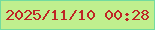 文字の大きさ：5、枠の色：72db9e、背景の色：c0ef8e、文字の色：bf2525 無料ブログパーツのブログ時計