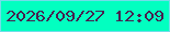 文字の大きさ：5、枠の色：72dde9、背景の色：02ffc0、文字の色：48204f 無料ブログパーツのブログ時計