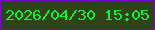 文字の大きさ：2、枠の色：7308d3、背景の色：2f4319、文字の色：11f233 無料ブログパーツのブログ時計