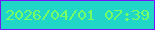 文字の大きさ：2、枠の色：7315f8、背景の色：1fd6c7、文字の色：75ff66 無料ブログパーツのブログ時計