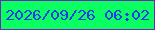 文字の大きさ：2、枠の色：7323b9、背景の色：0aff61、文字の色：1f3ae9 無料ブログパーツのブログ時計