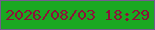 文字の大きさ：5、枠の色：735b8f、背景の色：1aa821、文字の色：8e113a 無料ブログパーツのブログ時計