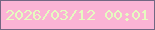 文字の大きさ：1、枠の色：736783、背景の色：fbb4d5、文字の色：e5fbc0 無料ブログパーツのブログ時計