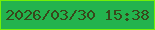 文字の大きさ：2、枠の色：73f008、背景の色：23b34e、文字の色：38471b 無料ブログパーツのブログ時計
