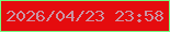 文字の大きさ：3、枠の色：73ff80、背景の色：e50c0e、文字の色：cb94a2 無料ブログパーツのブログ時計