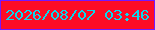文字の大きさ：2、枠の色：7419ff、背景の色：fd0c26、文字の色：08d8ee 無料ブログパーツのブログ時計