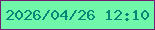 文字の大きさ：5、枠の色：741e73、背景の色：70f7a9、文字の色：058777 無料ブログパーツのブログ時計