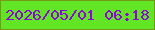 文字の大きさ：4、枠の色：749817、背景の色：62e524、文字の色：8d05d8 無料ブログパーツのブログ時計