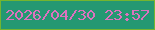 文字の大きさ：3、枠の色：74b52f、背景の色：249872、文字の色：dd72bf 無料ブログパーツのブログ時計
