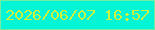 文字の大きさ：1、枠の色：74eda2、背景の色：03f5d6、文字の色：cbf23f 無料ブログパーツのブログ時計