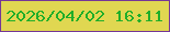 文字の大きさ：5、枠の色：753697、背景の色：e0d751、文字の色：20ae29 無料ブログパーツのブログ時計