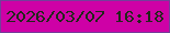 文字の大きさ：4、枠の色：753e9a、背景の色：ce01a6、文字の色：212819 無料ブログパーツのブログ時計