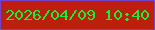 文字の大きさ：2、枠の色：7543c9、背景の色：bc1f0b、文字の色：20ea32 無料ブログパーツのブログ時計
