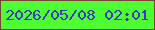 文字の大きさ：2、枠の色：754632、背景の色：4efd32、文字の色：3a3abf 無料ブログパーツのブログ時計