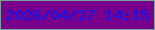 文字の大きさ：1、枠の色：75a597、背景の色：79008c、文字の色：0a17f2 無料ブログパーツのブログ時計