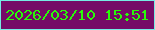文字の大きさ：3、枠の色：75eae4、背景の色：750a67、文字の色：28fb08 無料ブログパーツのブログ時計