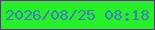 文字の大きさ：1、枠の色：762592、背景の色：26f027、文字の色：3e7cbc 無料ブログパーツのブログ時計