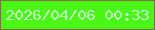 文字の大きさ：5、枠の色：767444、背景の色：49f614、文字の色：c7eccc 無料ブログパーツのブログ時計