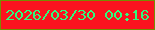 文字の大きさ：2、枠の色：768e01、背景の色：fb131f、文字の色：2efc7d 無料ブログパーツのブログ時計