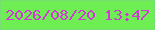 文字の大きさ：1、枠の色：76de73、背景の色：6eee52、文字の色：d237d7 無料ブログパーツのブログ時計