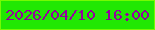 文字の大きさ：1、枠の色：76fa03、背景の色：21e803、文字の色：95019d 無料ブログパーツのブログ時計