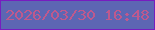 文字の大きさ：1、枠の色：771dbf、背景の色：5d66b3、文字の色：be598d 無料ブログパーツのブログ時計
