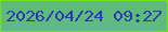 文字の大きさ：3、枠の色：77e313、背景の色：5fba7d、文字の色：2a38b6 無料ブログパーツのブログ時計
