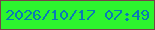 文字の大きさ：5、枠の色：784348、背景の色：2df52e、文字の色：087ab6 無料ブログパーツのブログ時計
