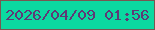 文字の大きさ：4、枠の色：785750、背景の色：0bd9a0、文字の色：5f3976 無料ブログパーツのブログ時計