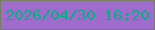 文字の大きさ：4、枠の色：787e64、背景の色：9f6ccd、文字の色：03b080 無料ブログパーツのブログ時計
