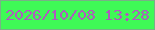 文字の大きさ：5、枠の色：78b186、背景の色：3ff956、文字の色：af5abe 無料ブログパーツのブログ時計