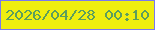 文字の大きさ：2、枠の色：7979ef、背景の色：efee0f、文字の色：5c9e5d 無料ブログパーツのブログ時計
