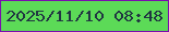 文字の大きさ：5、枠の色：7a0dae、背景の色：5cda57、文字の色：213642 無料ブログパーツのブログ時計