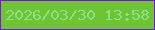 文字の大きさ：4、枠の色：7a0ff0、背景の色：70c333、文字の色：85e487 無料ブログパーツのブログ時計