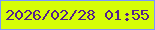 文字の大きさ：4、枠の色：7a97ff、背景の色：d6fe07、文字の色：56208c 無料ブログパーツのブログ時計