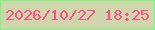 文字の大きさ：4、枠の色：7af579、背景の色：d0d6ab、文字の色：fe5086 無料ブログパーツのブログ時計