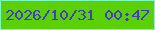 文字の大きさ：4、枠の色：7afbc8、背景の色：5bd004、文字の色：413dc6 無料ブログパーツのブログ時計