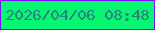 文字の大きさ：3、枠の色：7b0eff、背景の色：05f671、文字の色：2f8081 無料ブログパーツのブログ時計