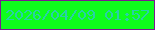 文字の大きさ：1、枠の色：7b1a90、背景の色：0efd1c、文字の色：28d0a8 無料ブログパーツのブログ時計