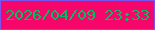 文字の大きさ：3、枠の色：7b54ef、背景の色：f6066a、文字の色：00bf5c 無料ブログパーツのブログ時計