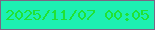 文字の大きさ：1、枠の色：7b6584、背景の色：1df0b2、文字の色：20e234 無料ブログパーツのブログ時計