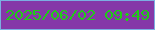 文字の大きさ：2、枠の色：7bafe2、背景の色：8538a8、文字の色：20cc17 無料ブログパーツのブログ時計