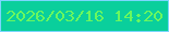 文字の大きさ：2、枠の色：7bd6fe、背景の色：0acf9c、文字の色：6af75f 無料ブログパーツのブログ時計