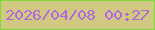 文字の大きさ：5、枠の色：7bdb39、背景の色：d1c982、文字の色：b167df 無料ブログパーツのブログ時計
