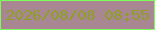 文字の大きさ：5、枠の色：7bfe57、背景の色：a88792、文字の色：8d9f25 無料ブログパーツのブログ時計